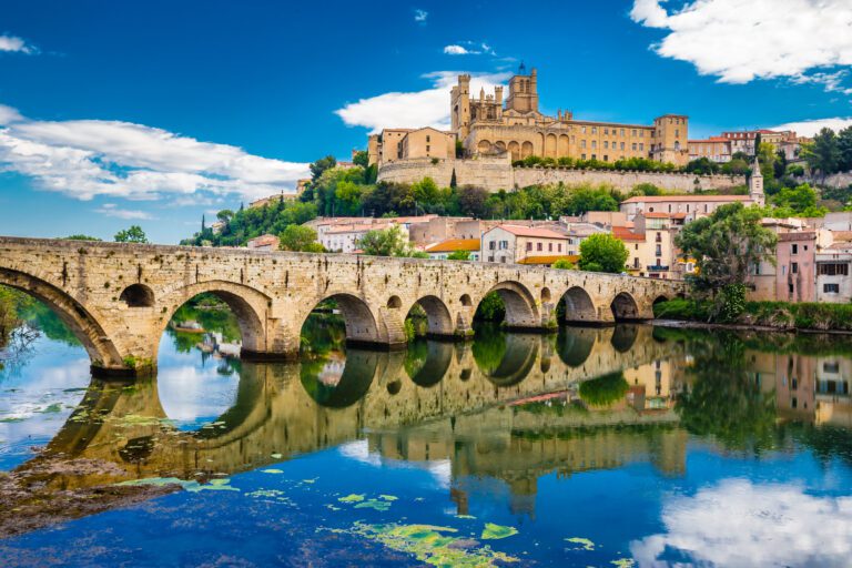 Old Bridge And Cathedral In Beziers France Provence Alpes Cote d'Azur Languedoc-Rousillon