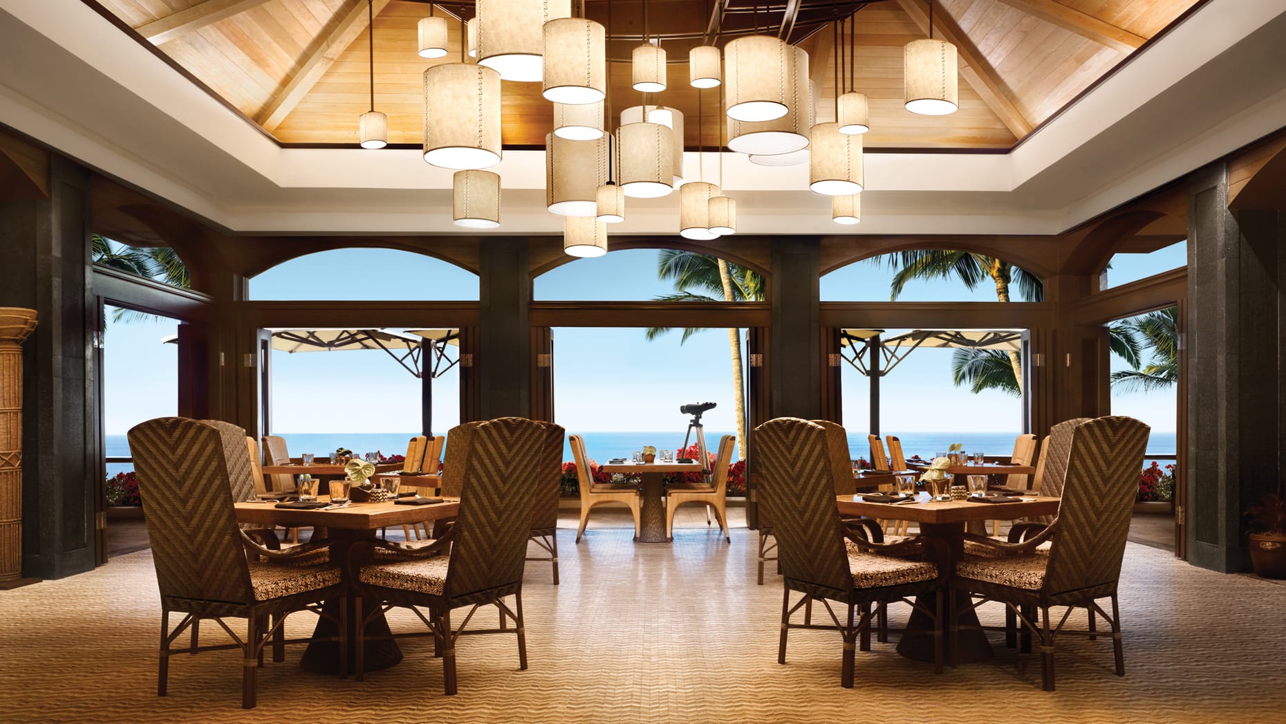 Luxury dining venue with expansive ocean view.