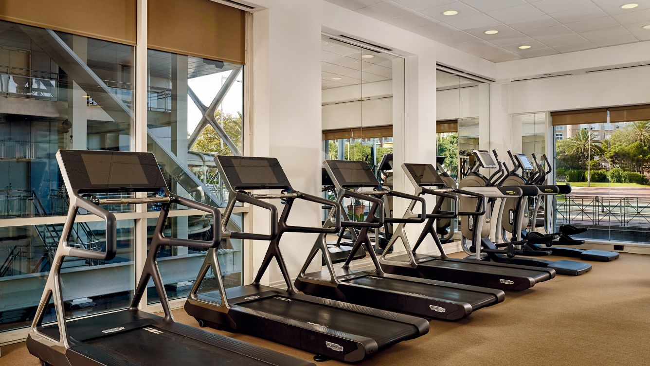 A luxury gym with an array of machines.