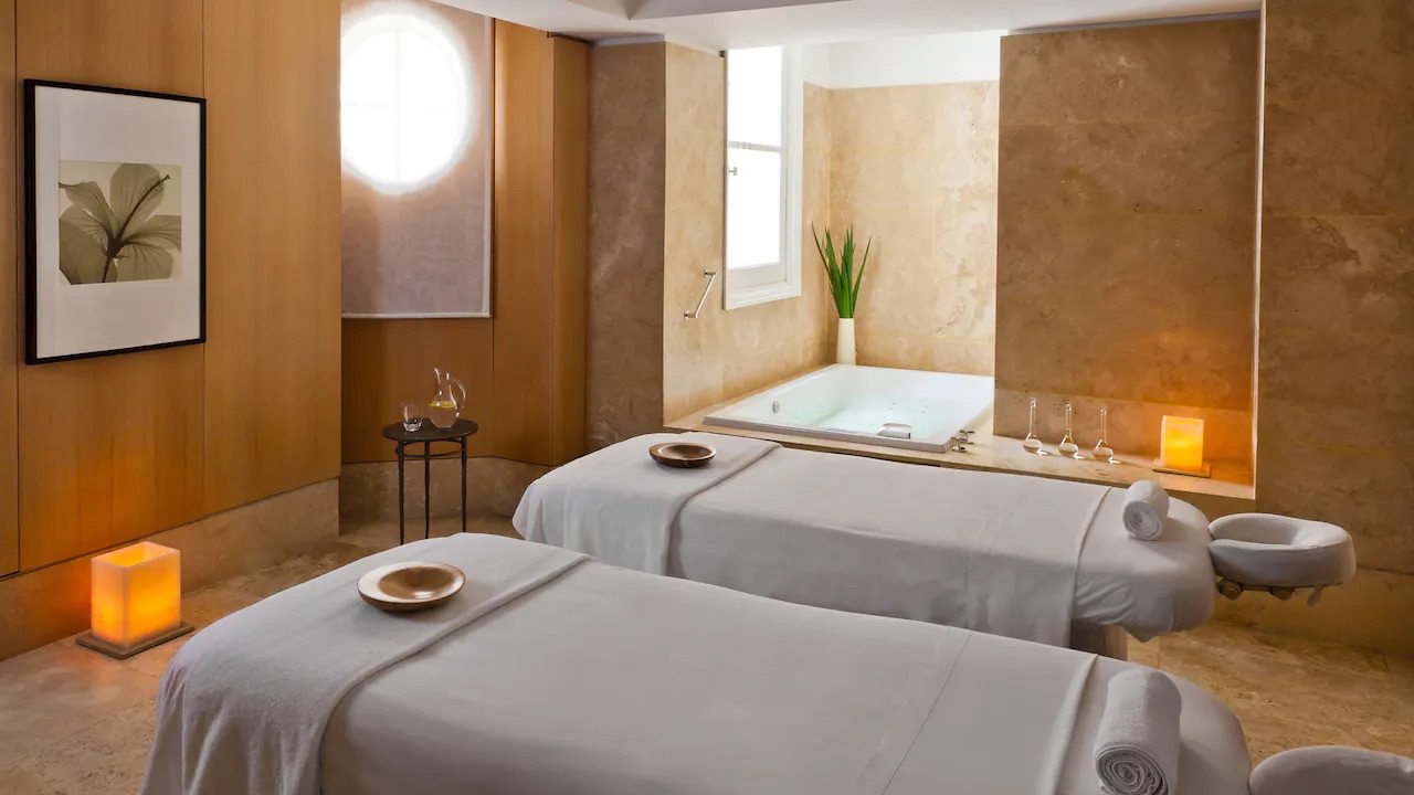 Two massage tables in the luxury hotel's spa.