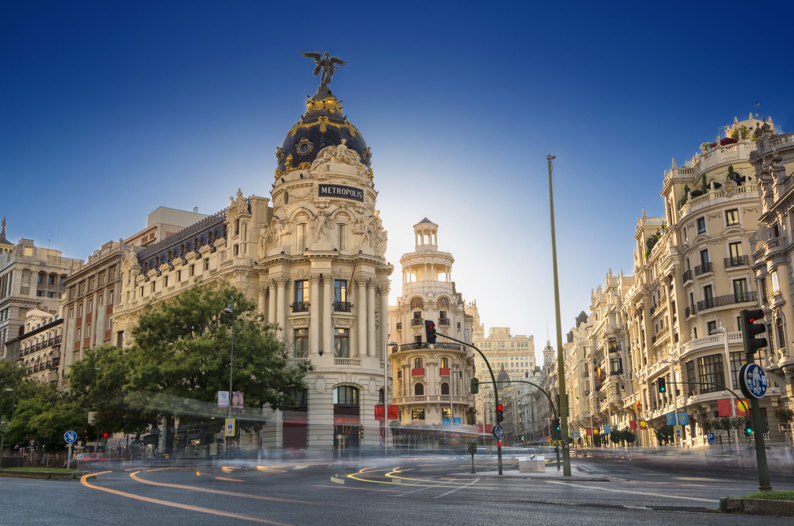 Buildings located on the Gran vía and Alcalá street corner in Madrid Spain