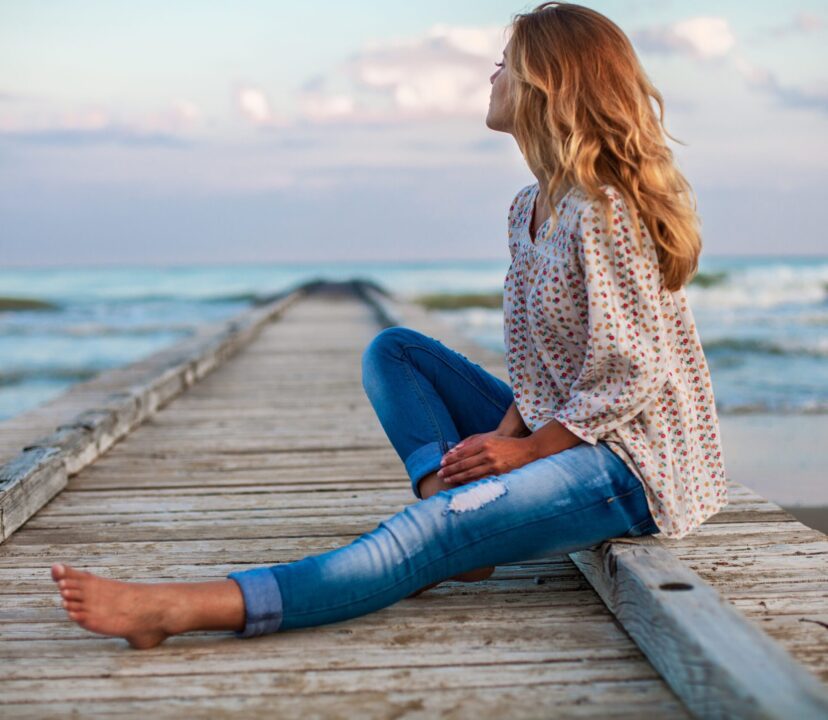 Woman taking a rest on vacation at the sea.