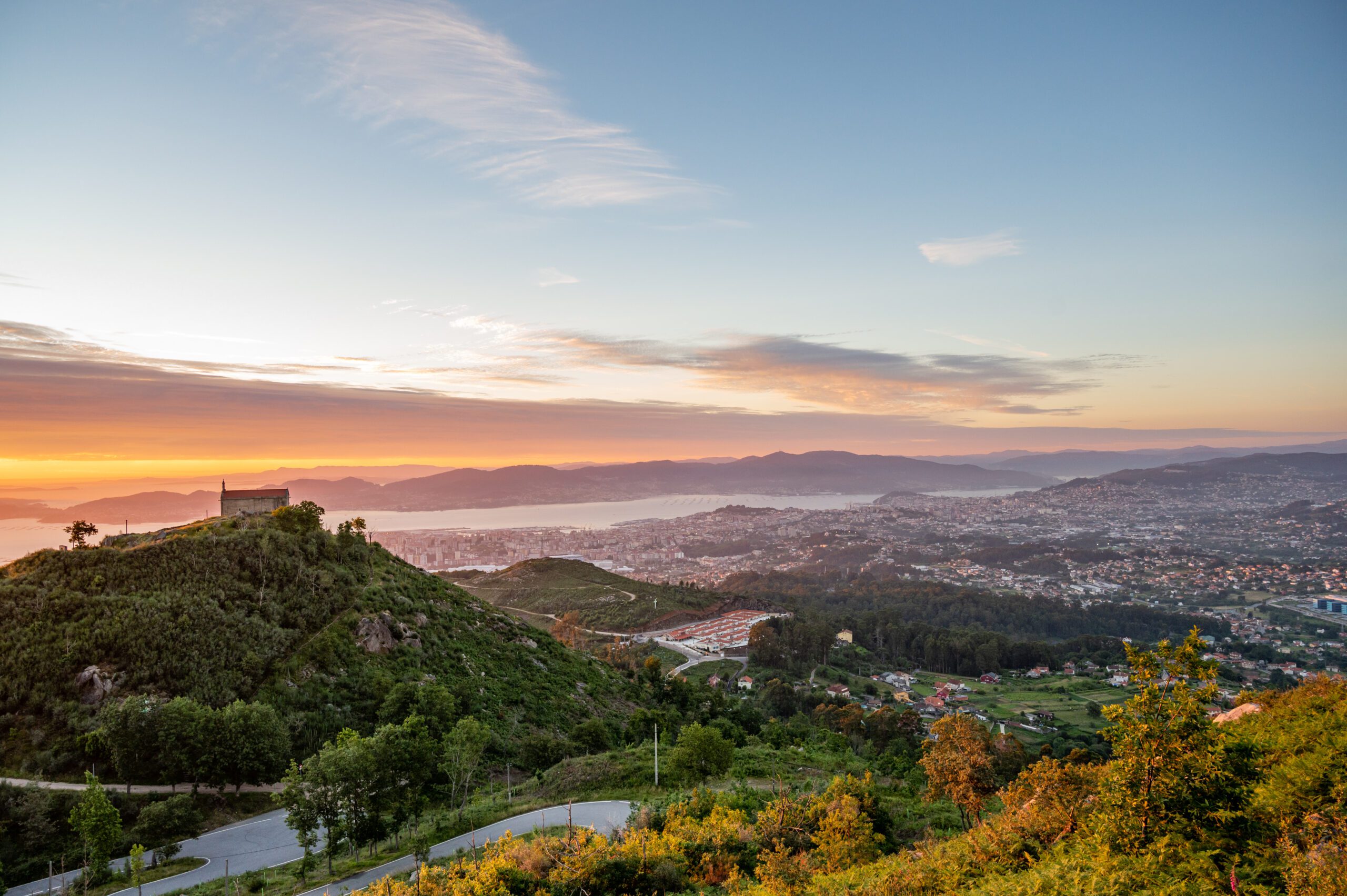 View of Mount Alba at sunset from the viewpoint of Mount Cepudo in Vigo, Valladares