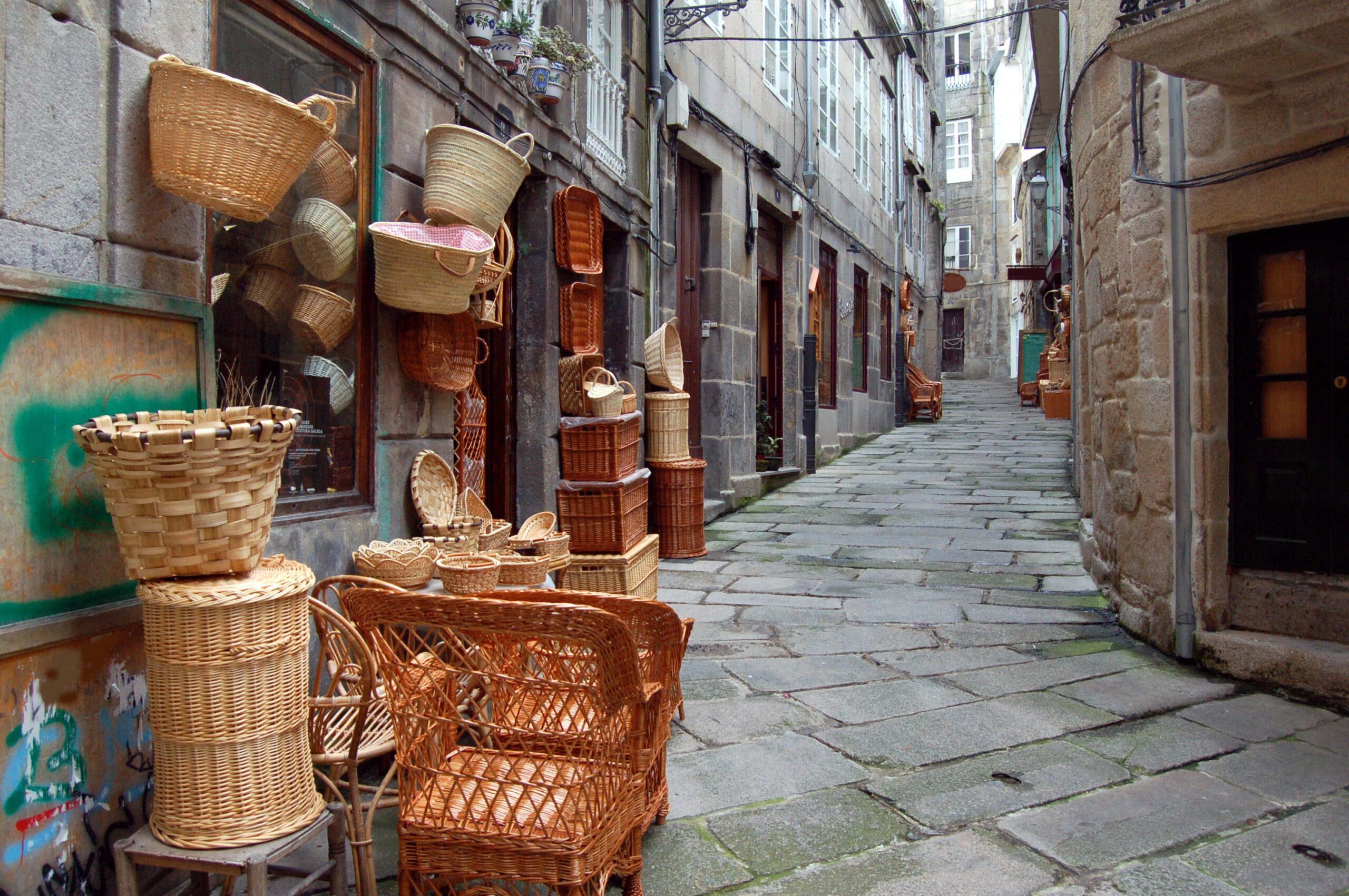 The basket street in the old quarter of Vigo - traditional street stone.