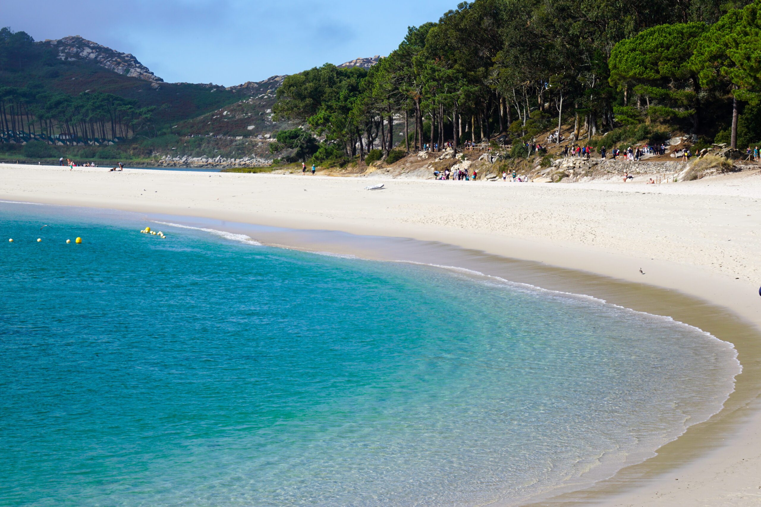 View of the Turquoise Waters and White Sandy Beach of Cíes Islands in Galicia, Spain, Known for Its Scenic Beauty